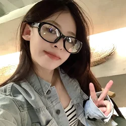 Korea Big Oval Black Glasses Frame Women Lovely INS No Makeup Plain Glasses Men Eyewear Cute Decorative Computer Glasses