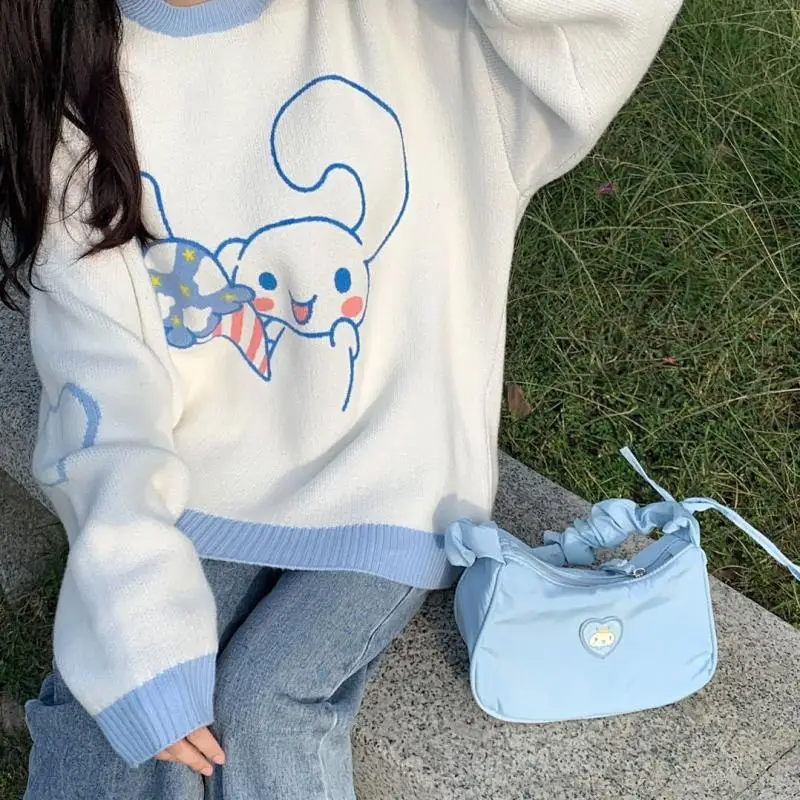 Kawaii Cinnamoroll Sweater Cute My Melody Girls Student O-Neck Knitted Tops Fall/winter Hello Kittys Pullover Versatile Fashion - view 3