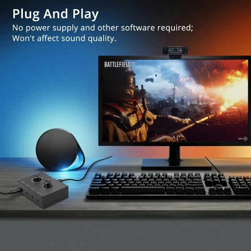 Audio Switcher Stereo Bi-Directional Audio Switch Splitter Box 4 Way 4 In 1 Out / 4 In 1 Out with Mute Button