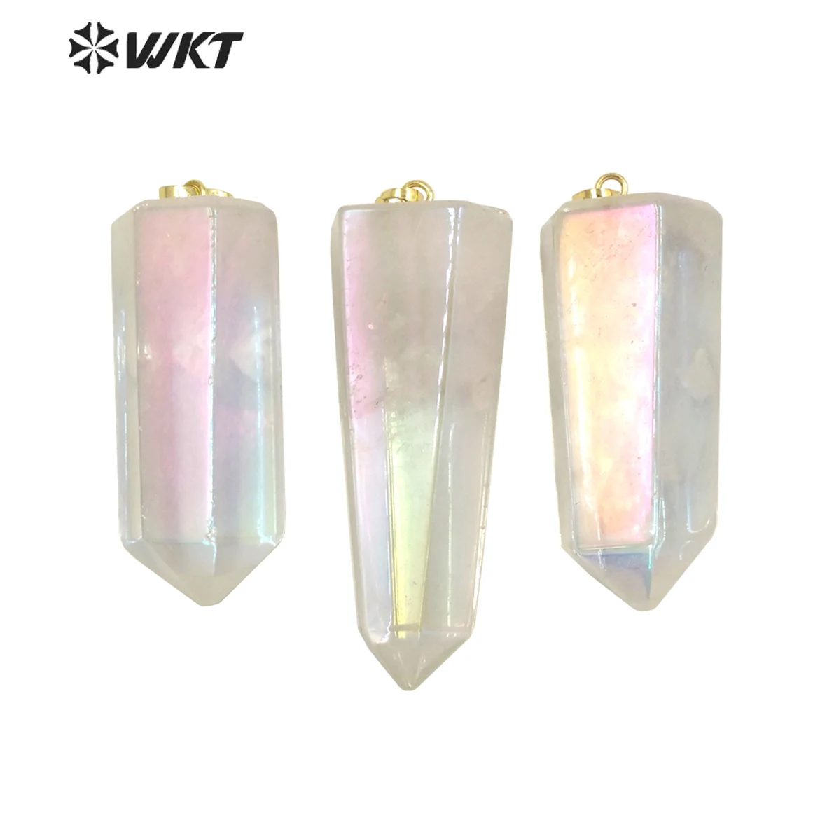 WT-P1800 Wholesale fashion Aura crystal quartz point pendant women angel color hexagona point Spirit quartz pendants