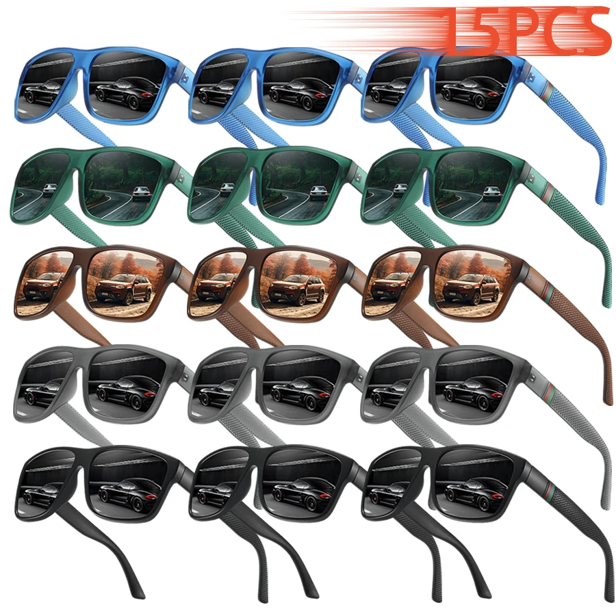 15PCS Unisex Fashion Square Sunglasses Vintage Colorful Striped Designer Eyewear Suitable For Fishing Driving Beach Vacation