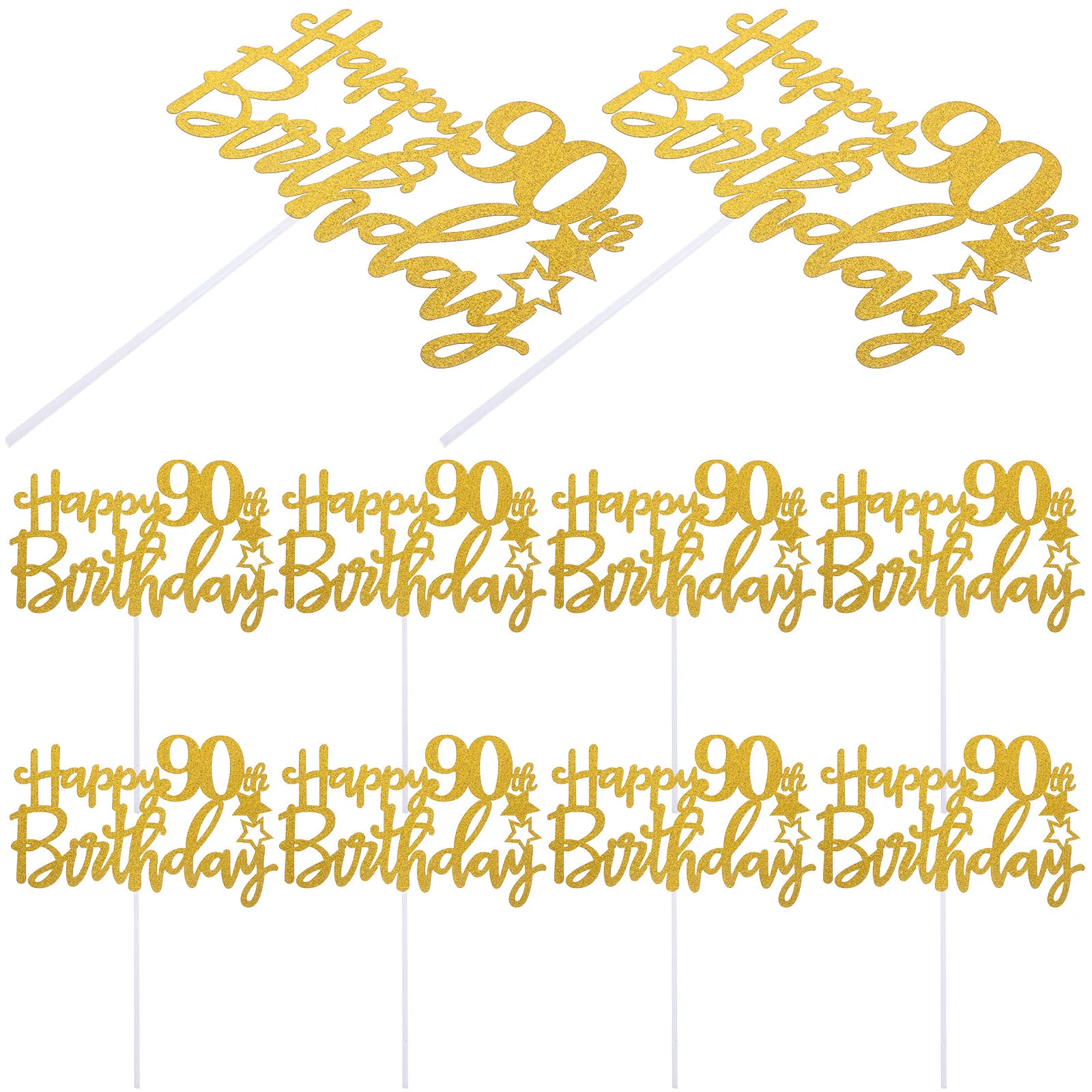 

10Pcs Glitter Cake 90Th Birthday Decor Sticks Centerpiece Cake Picks Cupcake Toppers Party Dessert Ornaments Birthday Photo