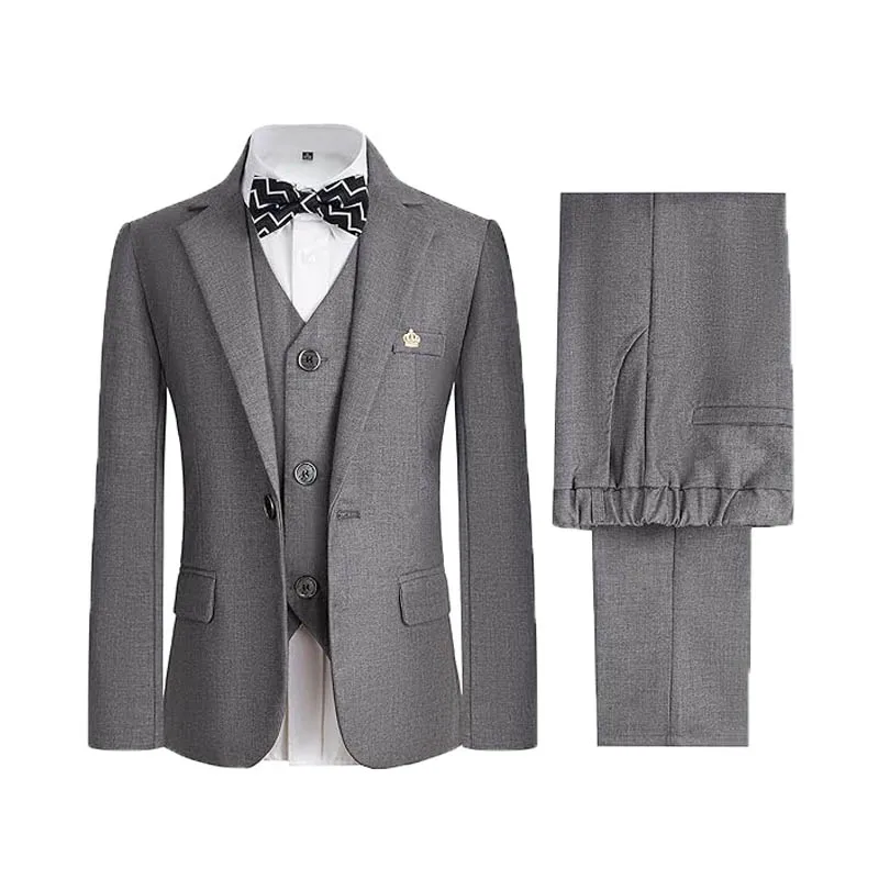 Boys Gary Slim Fit For Photograph Suit Children Jacket Vest Pants Bowtie Brooch Easter  Dress Kids Wedding Performance Costume