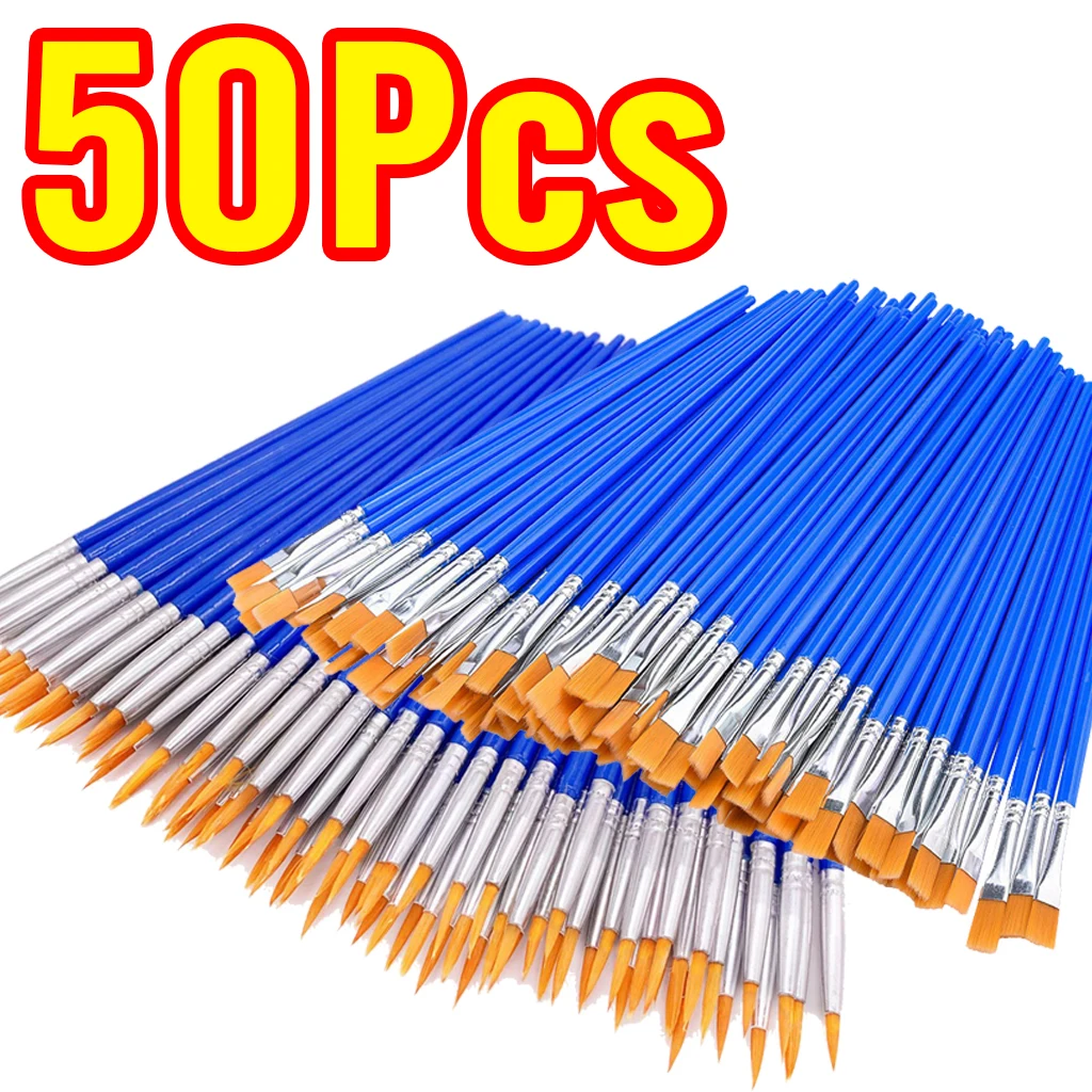 50 Pieces Nylon Hair Paint Brushes Set Durable Plastic Handle Aluminum Tube Fine Detail Drawing Brush DIY Graffiti Watercolor