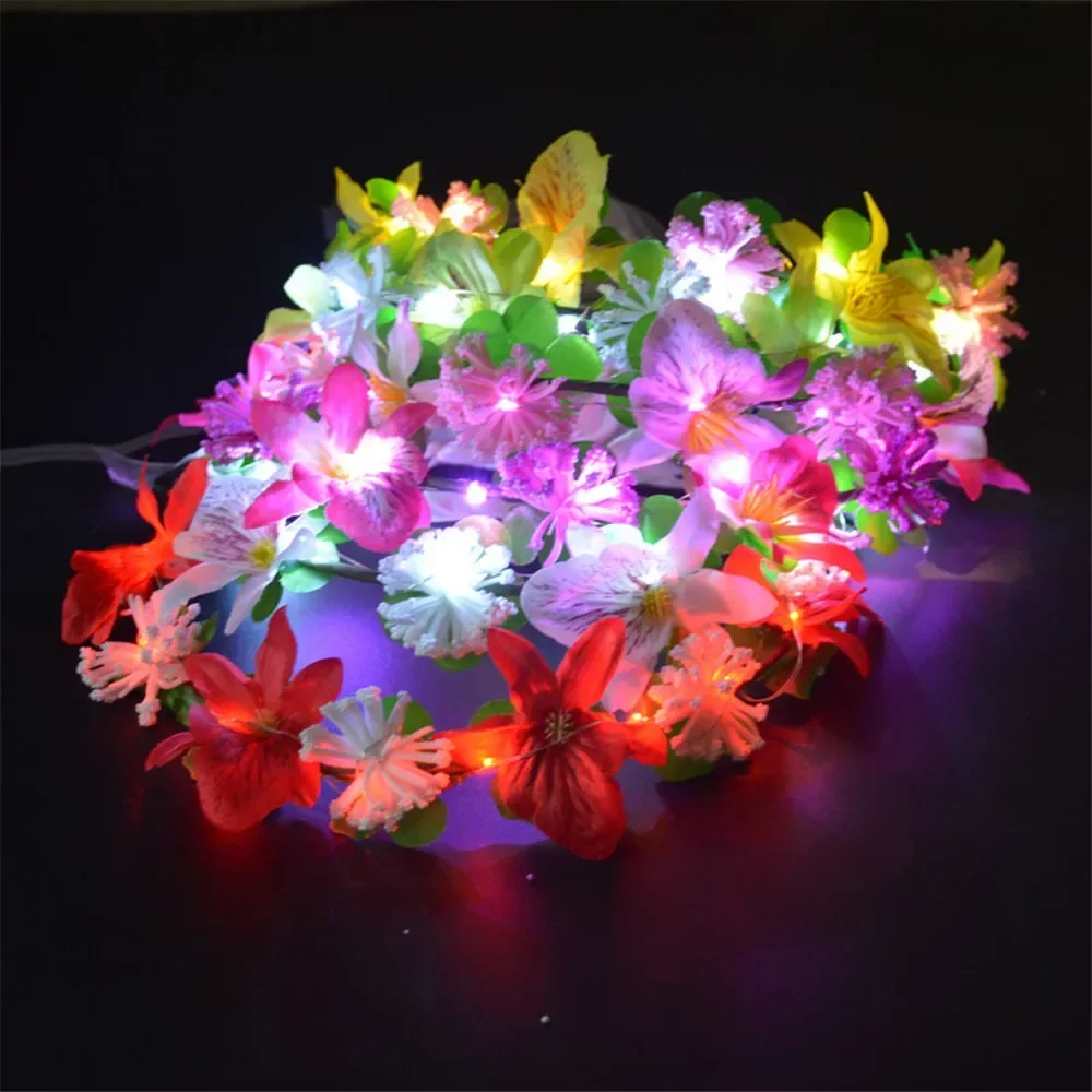 10pcs  Women Girl Princess Flower Headband Crown Light up Wreath Glowing Headpiece  Birthday Party Favors Christmas Halloween