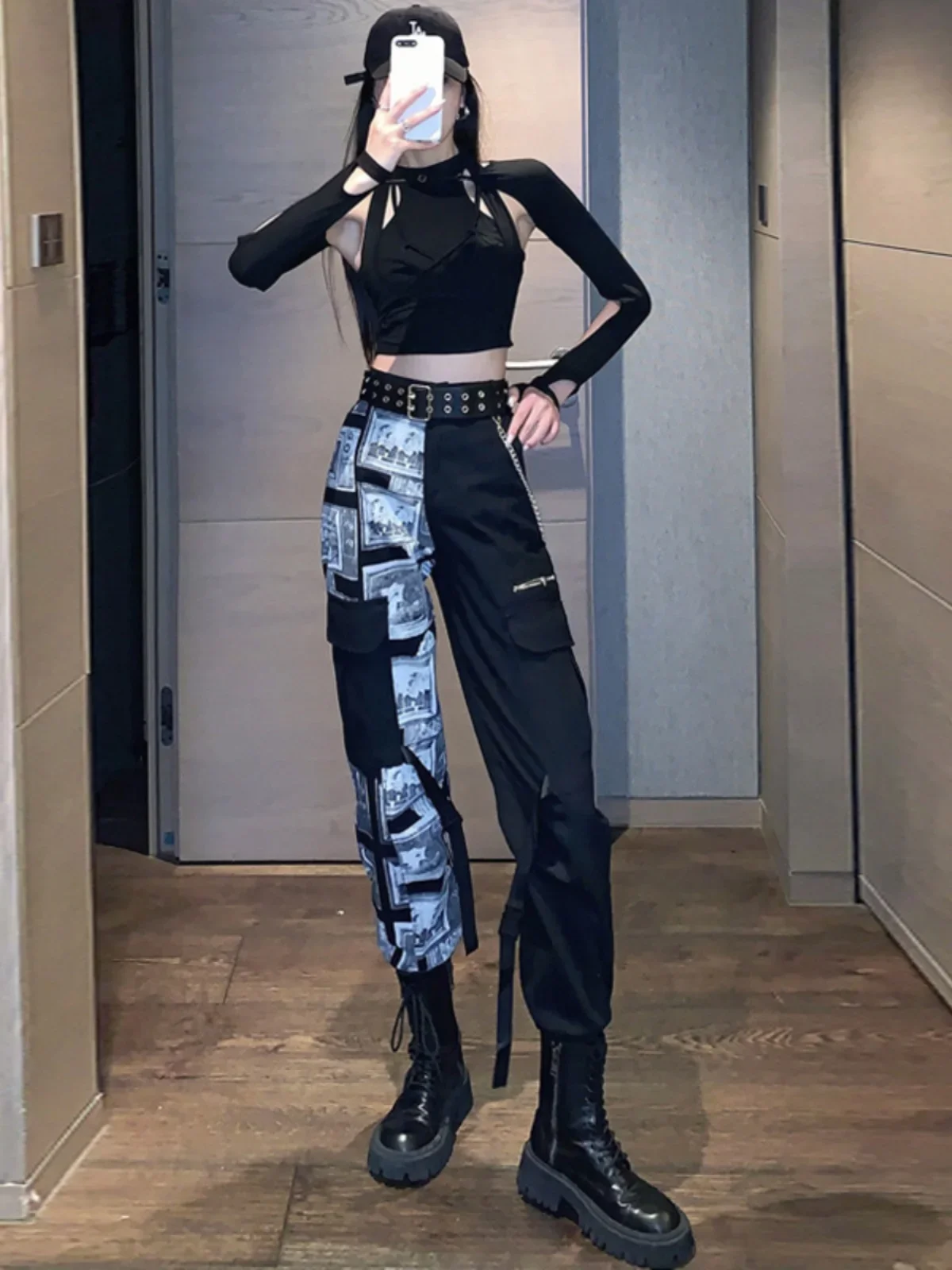 Harajuku Black and White Color Matching Pants for Girls, Loose, Casual, Splicing, Fashionable, Japanese, Hot, Autumn, New