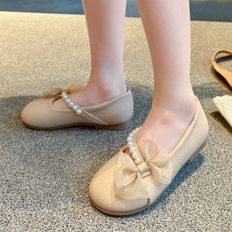 Children Casual Shoes for Girls Pearls Chic 2023 New Summer Elegant Princess Mary Jane Shoes Simple Platform Non-slip Kids Shoes