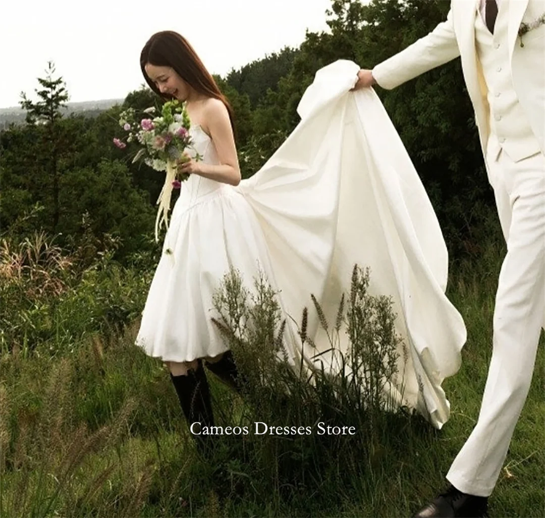 SONDR Customized Strapless High Low Wedding Dresses Simple A-Line Satin Corset Korea Brides Gowns Women Bridal Dresses
