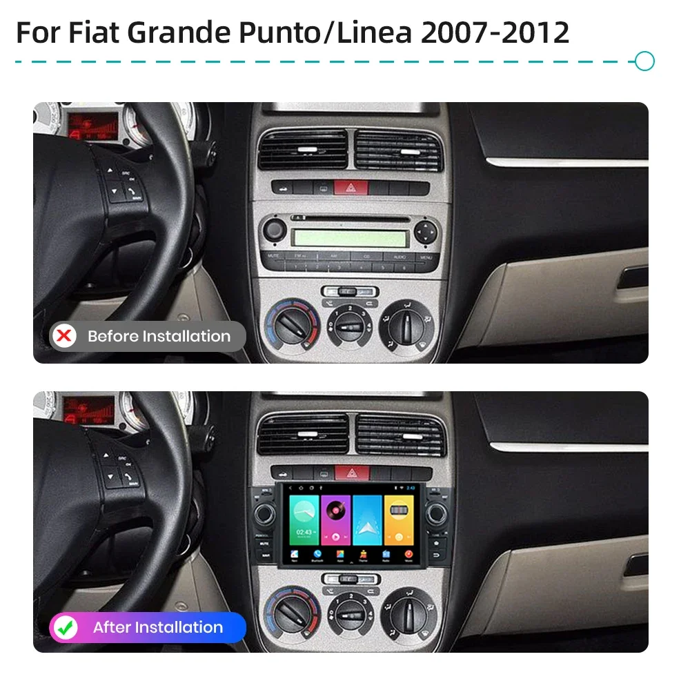 Car Multimedia Player CarPlay Android 13 Bluetooth 4G WiFi Navigation GPS Stereo Car Radio For Fiat Grande Punto Linea 2007-2012