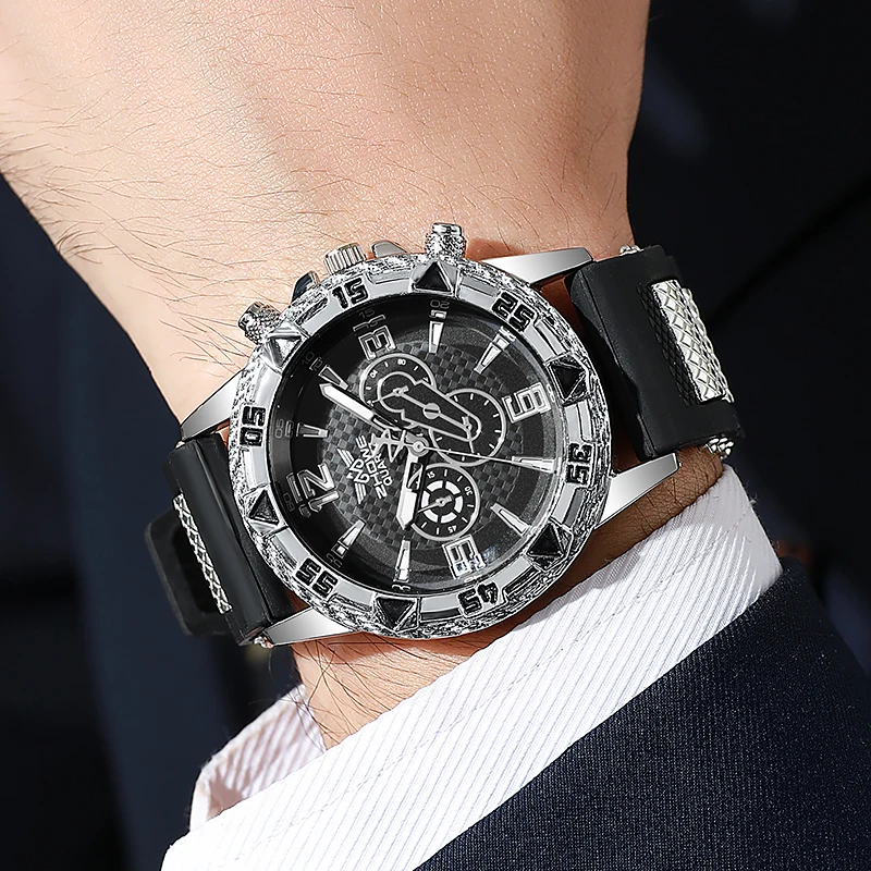 Fashion Men\'s Business Watches Casual Silicone Band Big Dial Analog Quartz Watch