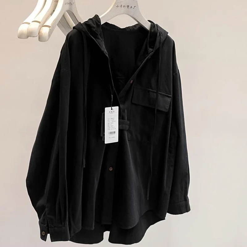 Sudaderas con capucha de manga larga para mujer, cárdigan de retazos con botones de calle, Tops elegantes que combinan con todo, Color sólido, moda de primavera y otoño, nuevo