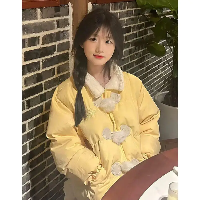 Preppy نمط المرأة الخبز القطن وسادة مبطنة رشاقته الحلو أفخم الأغنام القرن مشبك الشتاء الفتاة طالب القطن سترة منفوخة