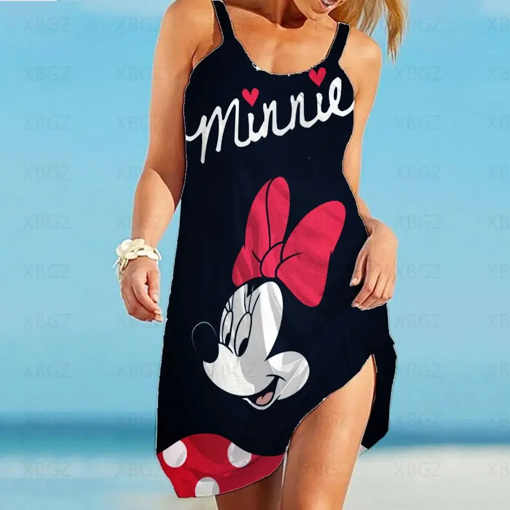 Women\'s Beach Dresses Disney-Mickey Minnie Dresses for Women 2022 Summer Fashion Sling Print Sexy Skinny Seaside Casual Oversize