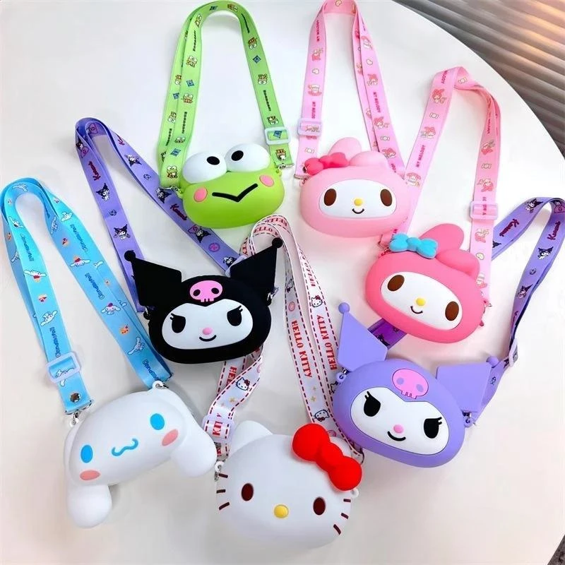 

Kawaii Sanrio Silicone Messenger Bag Hello Kitty Kuromi Cinnamoroll Cute Anime Cartoon Storage Bag Children Toys Birthday Gift