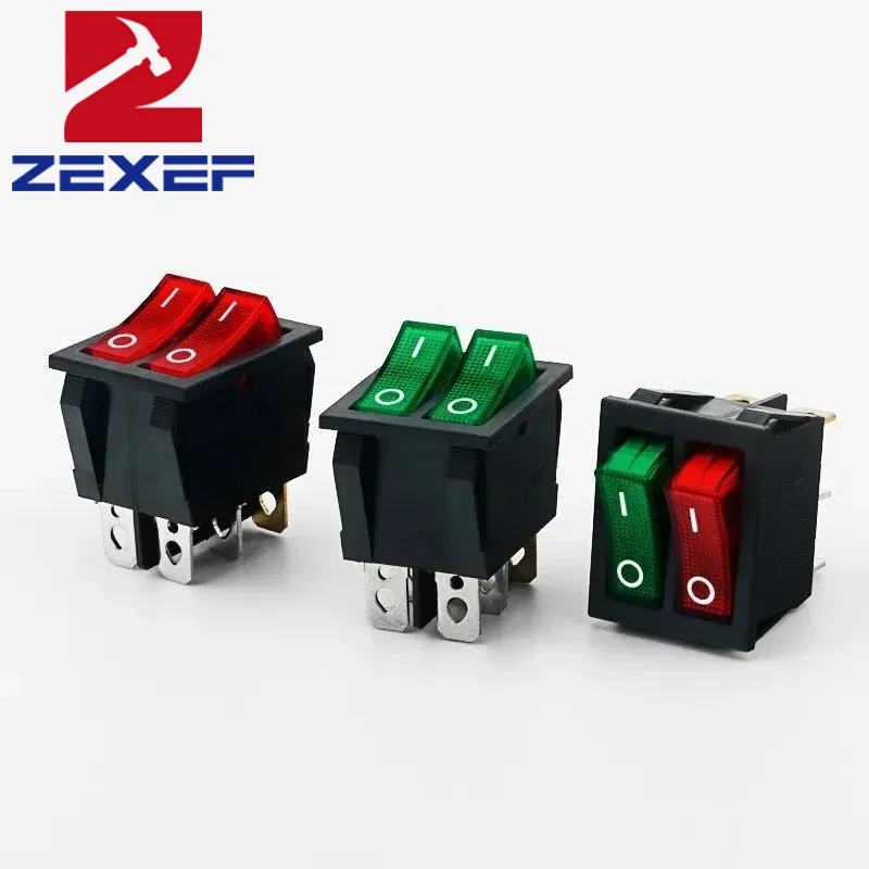 5pcs Double Red Light Rocker Switch 2*SPST On-Off 6 Pin 30x22mm 2 Way Boat Rocker Switch 110V/120V/250V KCD6