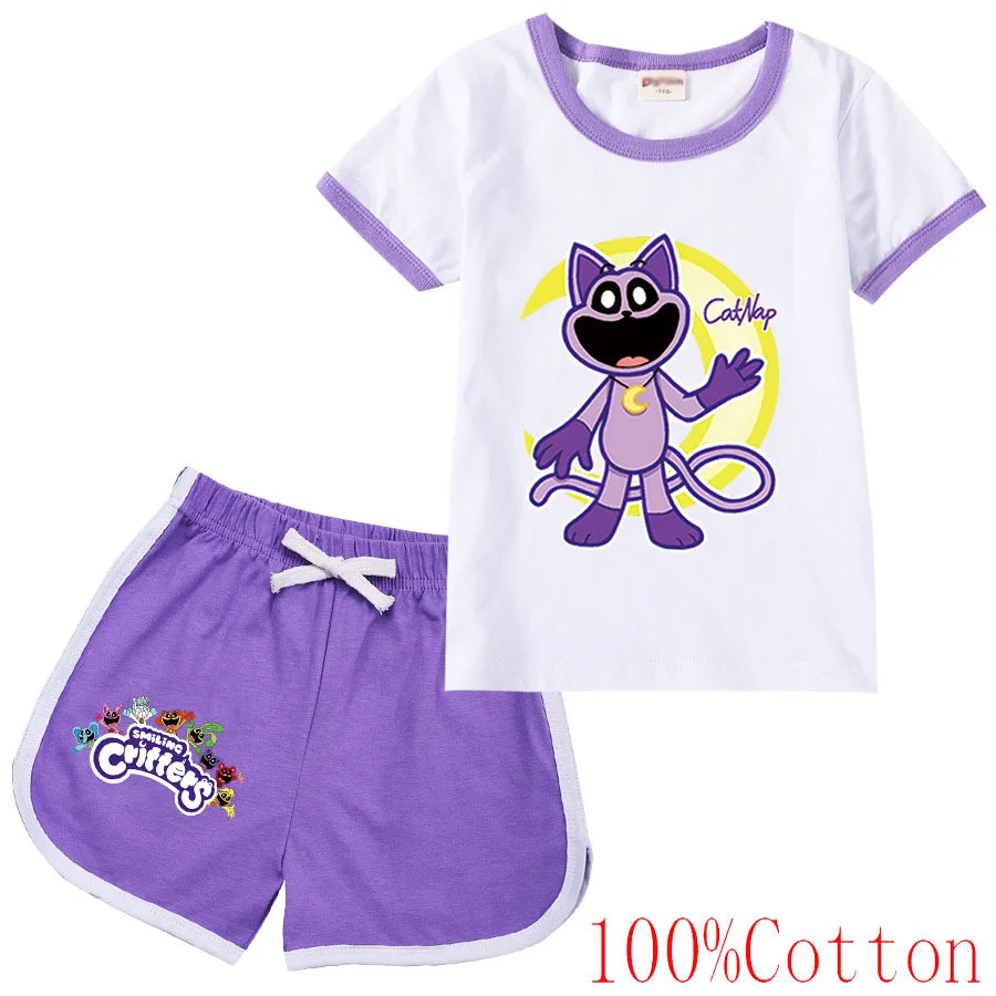 Cartoon Smiling Critters Catnap Boy Clothes pigiama estivo cotone manica corta TShirt + pantaloncini Costume ragazze abbigliamento sportivo Casual Set