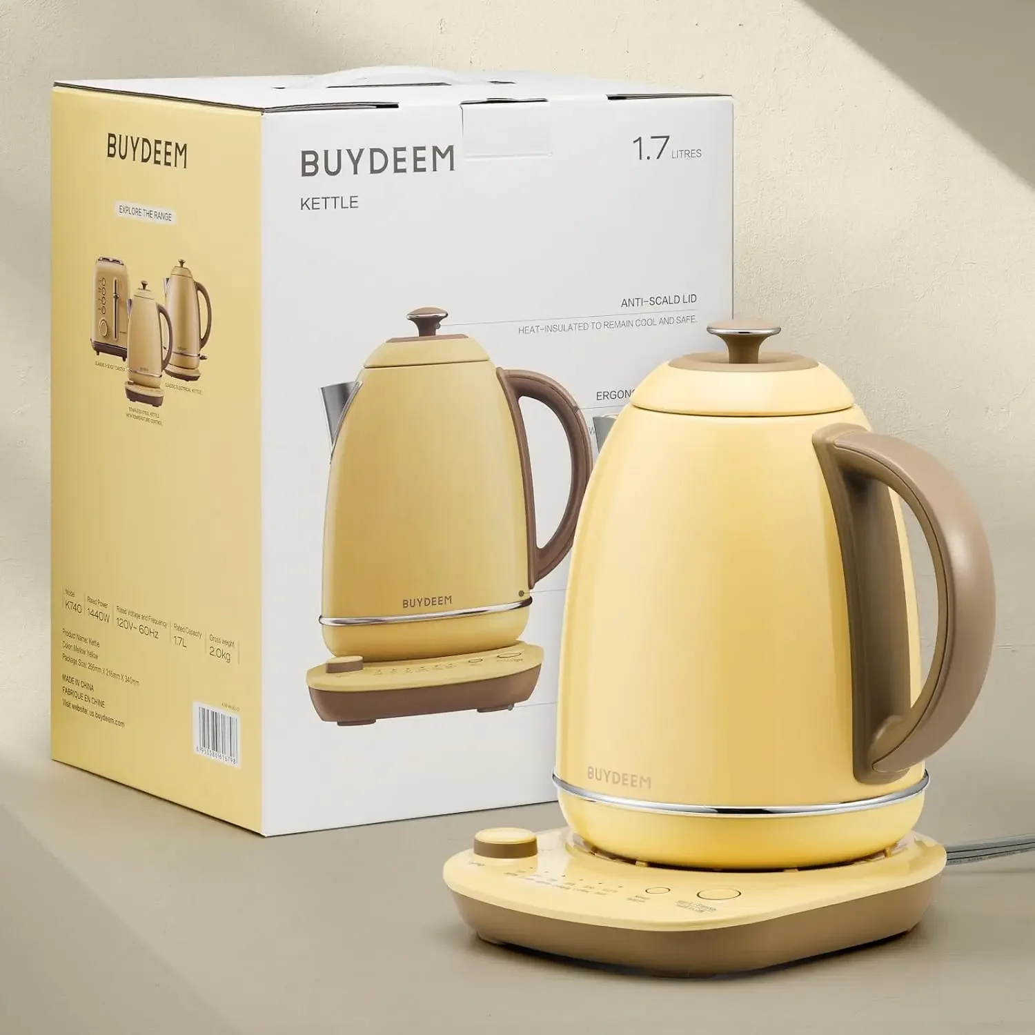 Kettle with Temperature Control, 12H Keep Warm, Quick Boil, Stainless Steel Hot Water Boiler for Tea Coffee Milk, 1.7L, Mellow Y