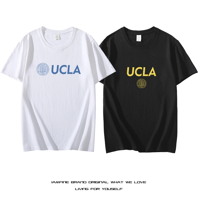 Университет Калифорнии, Лос-Анджелес UCLA Memorial, повседневные летние хлопковые футболки, мужские простые эластичные однотонные новые топы с круглым вырезом