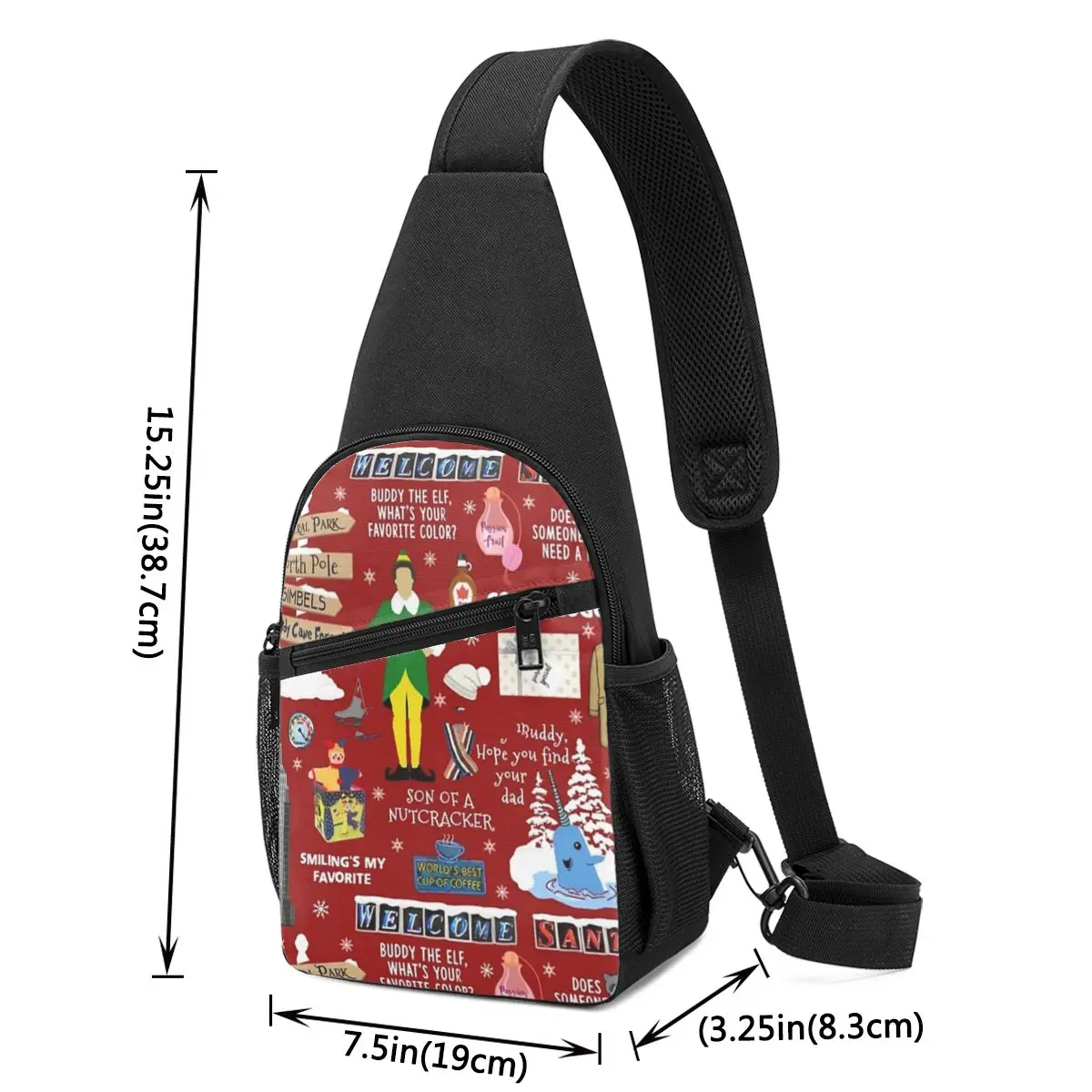 Buddy The Elf Collage Chest Bag Men Sling Crossbody Backpack Chest Bag Traveling Hiking Daypack Shoulder Bag 2
