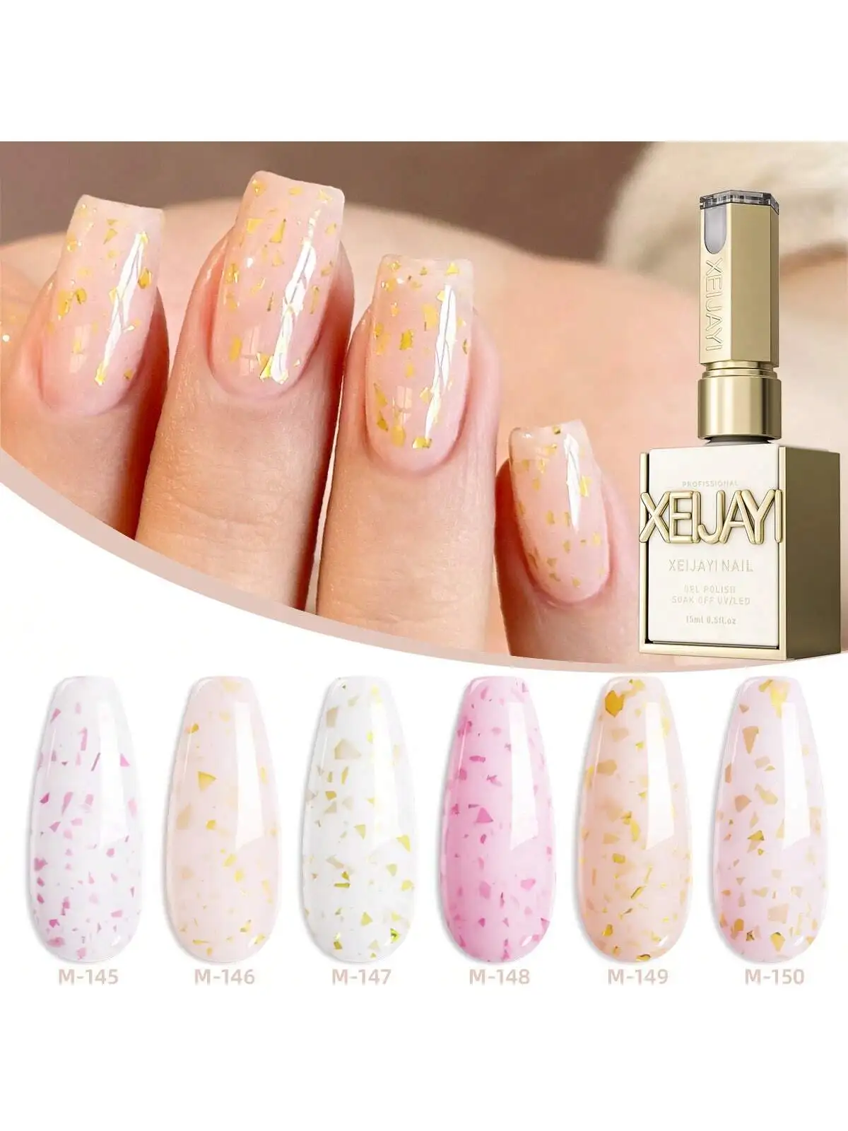 XEIJAYI 6 szt. 15ML Kremowy Żel do Paznokci Crush Diamond Zestaw Kolorowych Półtrwałych Lakierów do Paznokci do Zdobienia Paznokci UV LED Salon DIY Żel do Paznokci