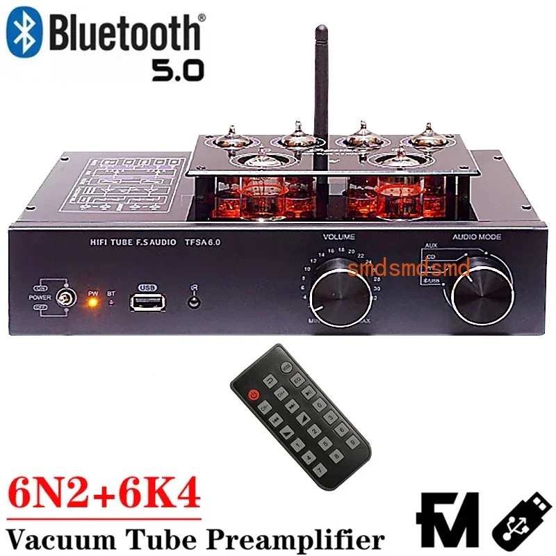 Classic 6922 Line Tube Preamp Bluetooth 5.0 Class A Audiophile 6N2 6K4 Tube HIFI Preamp Vinyl Phono Amplifier USB Lossless Play