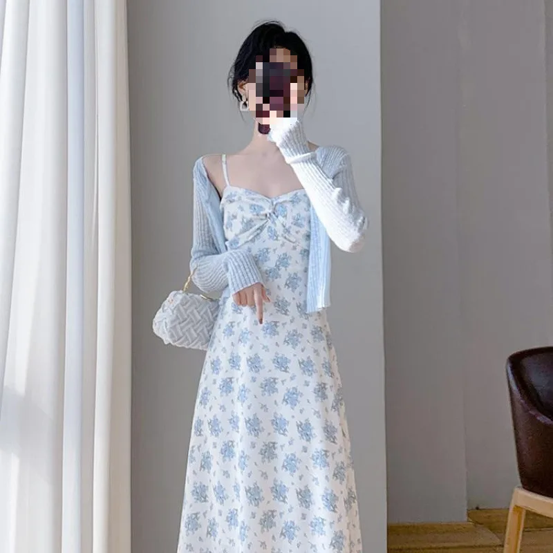 Conjunto de vestido con tirantes para mujer, novedad de verano 2025, dulce playa, vacaciones, tirantes florales