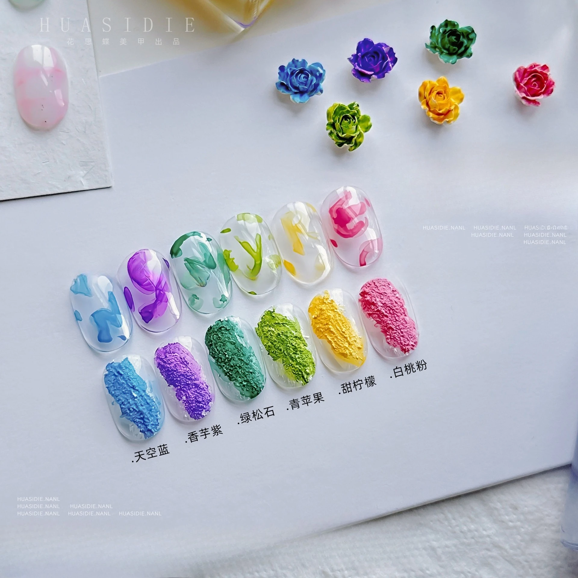 Sommer-Eiscreme-Nagel, 6-Farben-Farbverlaufsflüssigkeit, 6 ml, kreatives DIY-Design, Nagelgel, Farbe, Salon-Gel für blühende Marmor-Kunst, Pastell-Set