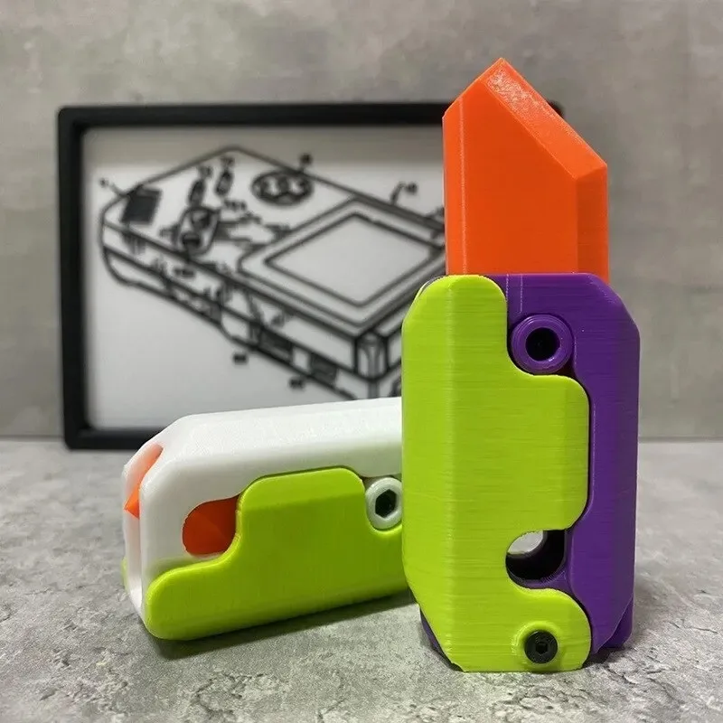 3D Printed Carrot Gravity Knifes Toys  Gravity Knife Small Radish Knife Push Card Decompression Mini Toy