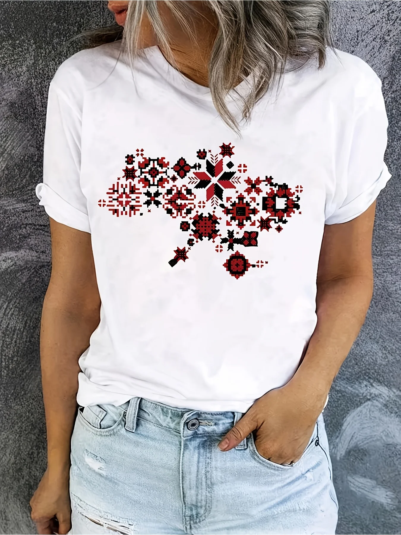 Embroidery Normal Map - T-shirt da donna con grafica etnica,