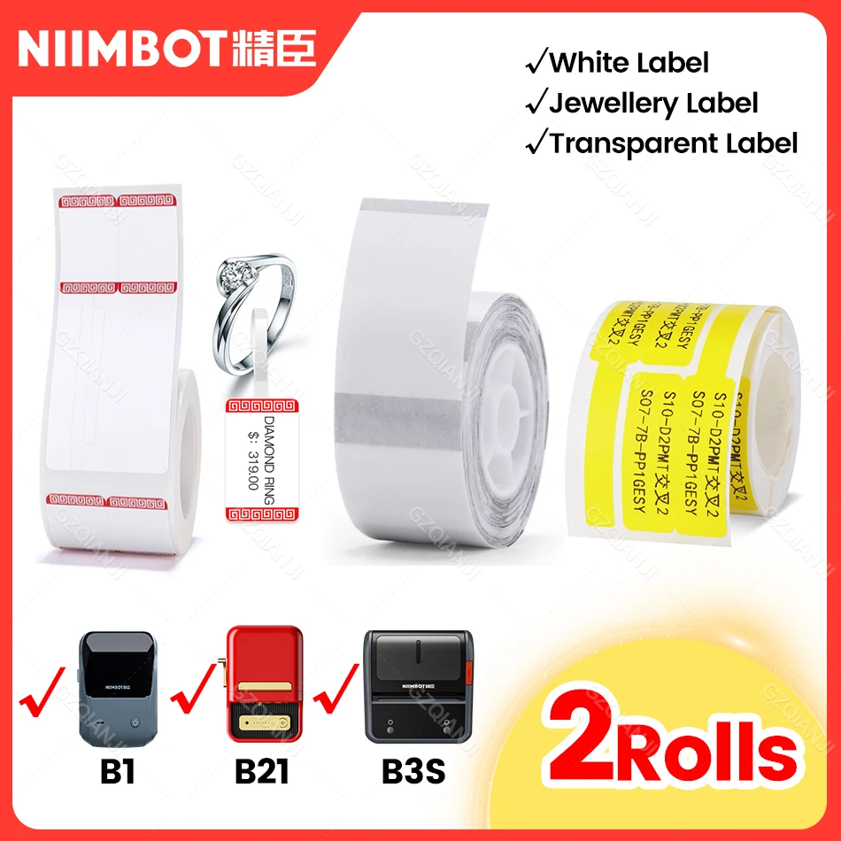 

Niimbot B21 B1 Label Paper Roll White Jewellery Clear Transparents Sticker Label Roll 2 rolls One Pack for Label Printer Maker