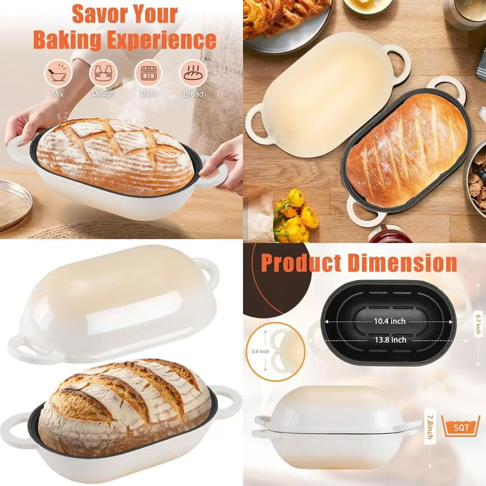 

Oval 5-Quart Enamel Cast Iron Sourdough Bread Pan with Lid for Homemade Baking in Gradient Caramel