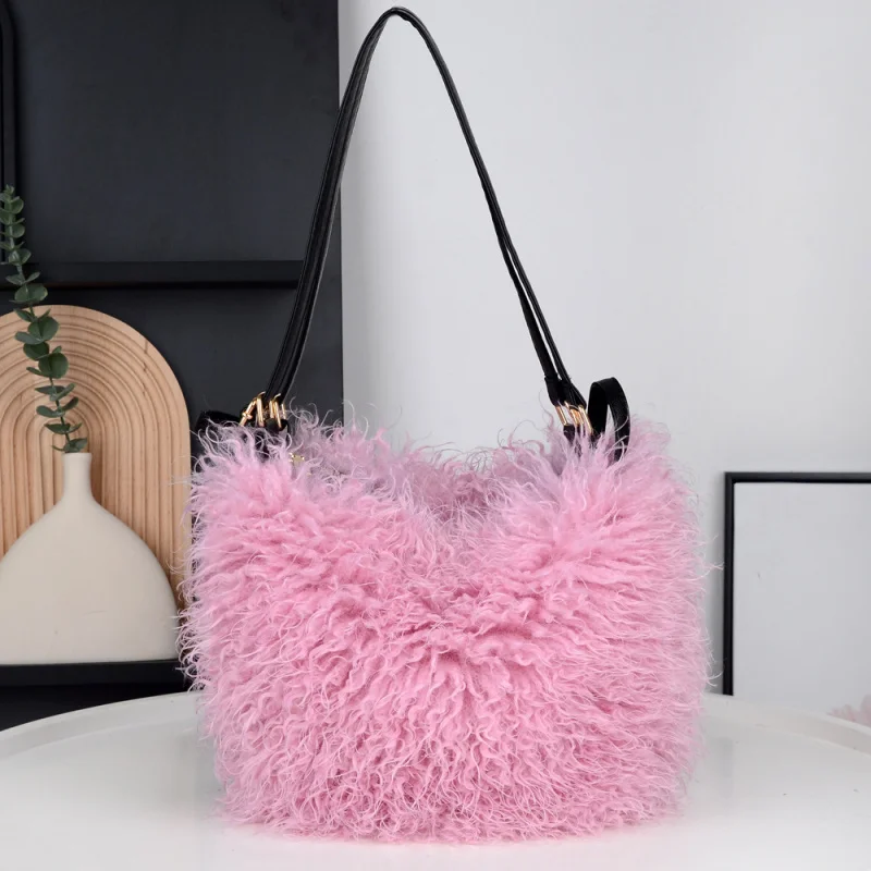 

Имитация шерсти, женские плюшевые сумки через плечо, Y2k, модные сумки для девушек, сумка-ведро из искусственного меха, модная женская меховая сумка, сумка-тоут