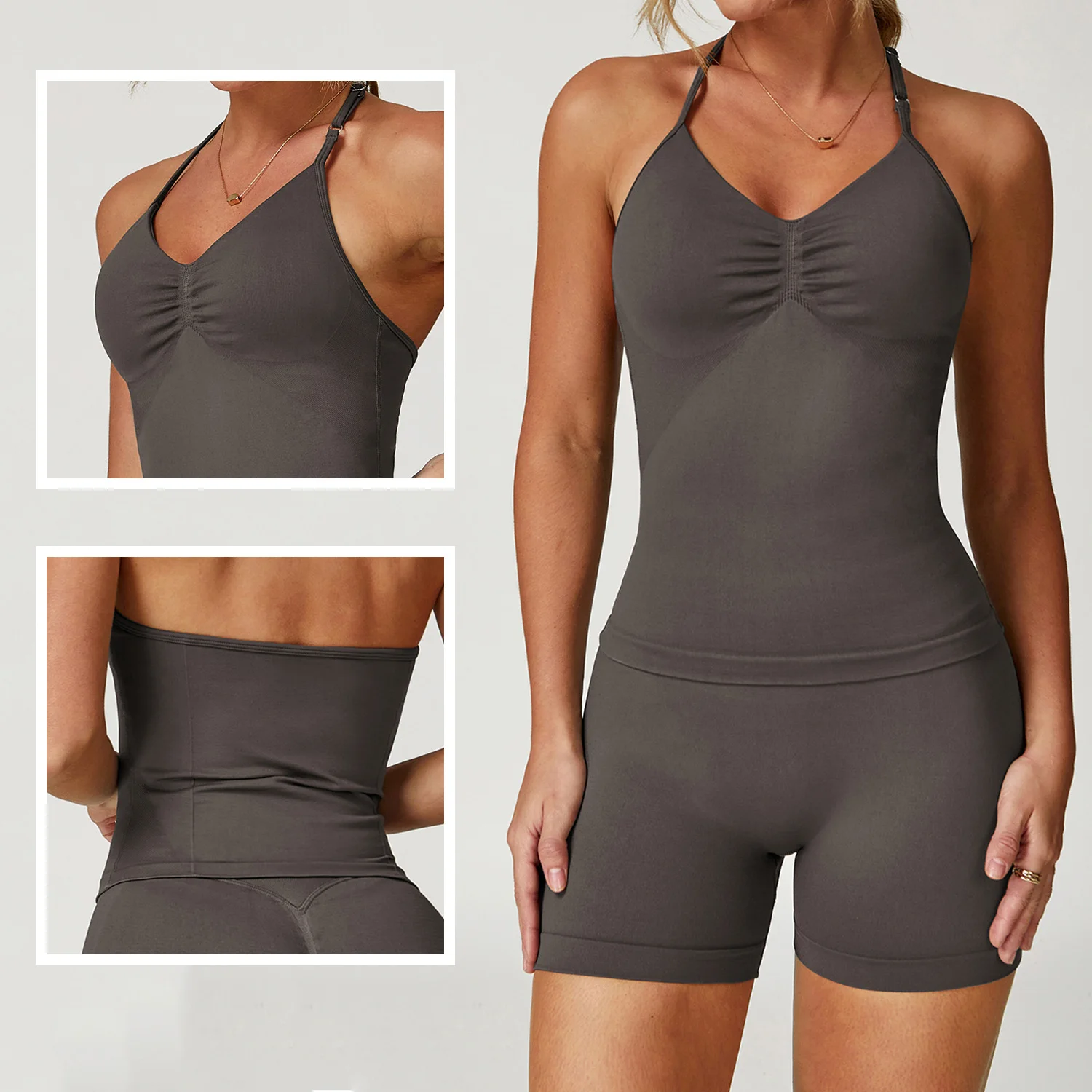 

Women's Impact Longline Strappy Gym Top Backless Scrunch Yoga Tank Top with Built-in Bra And Removable Cups Fitness Clothes