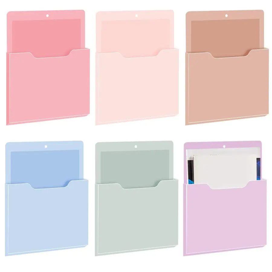 

6 Pcs Magnetic Wall File Organizer Magnetic Wall File Holder Refrigerator Magazine Holder for Mail Letters PaperAesthetic Color,