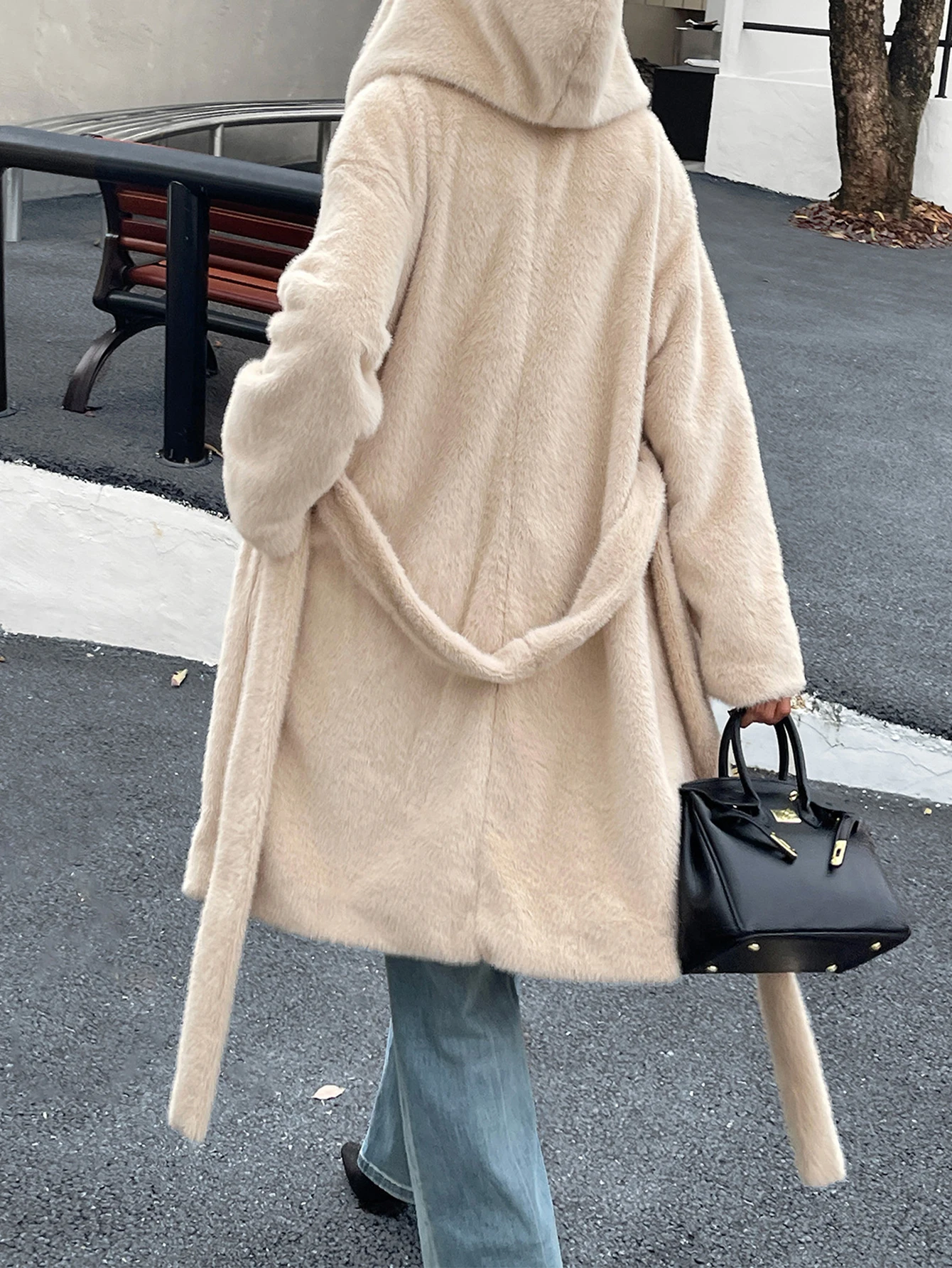 Diyun Elegante damesjas met lange mouwen Herfst-wintermode met capuchon Europese Amerikaanse stijl Leerbont Geïntegreerde bovenkleding