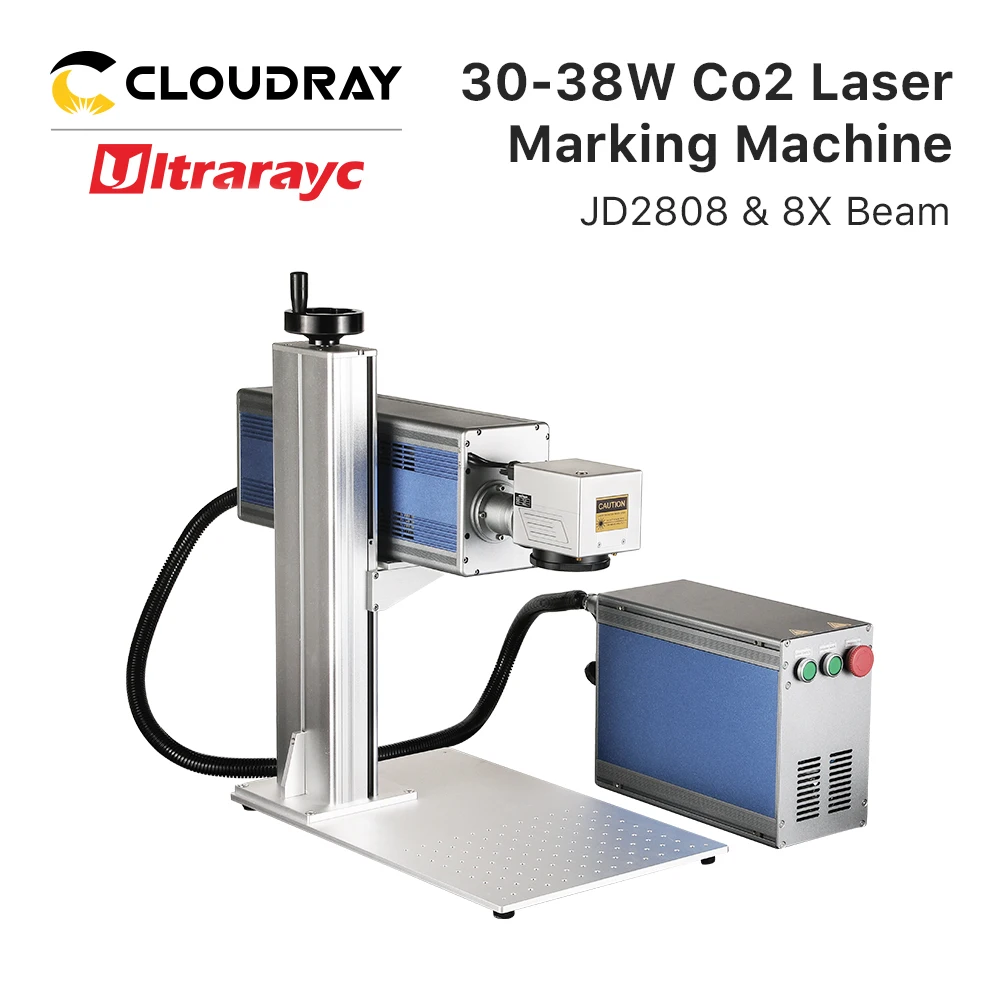 10.6um Co2 Marking Machine with 8x Beam 20mm JD2808 Head 30W-38W CRD RF Laser Tube 210*210mm for Leather Cloth Wood Laser Mark