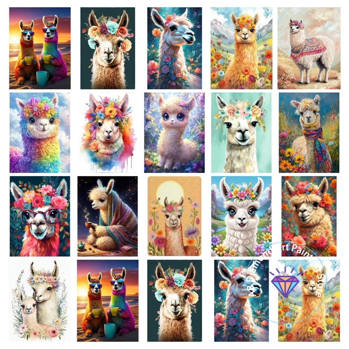 

Strange shaped camels and flower crowns AB diamond painting kit 5D DIY diamond embroidery handmade art gift home decoration