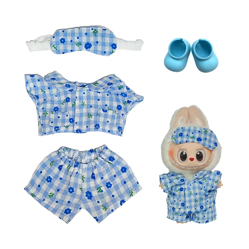 Voor V1 V2 17 cm Labubu Pop Kleding Set Mode Gestreepte Trui Outfit Hoed Schoenen Camera Accessoires Kawaii DIY Gift