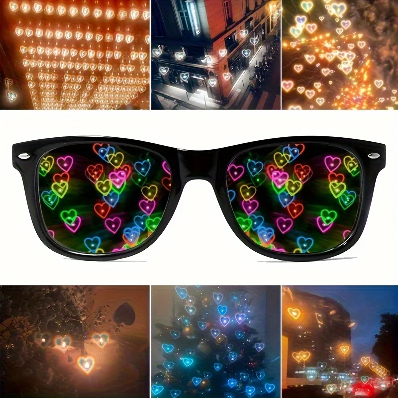 Heart Effect Diffraction See Hearts, Special Effect Rave EDM Halloween Christmas Eyewear, Creative Gift, Fashion Glasses