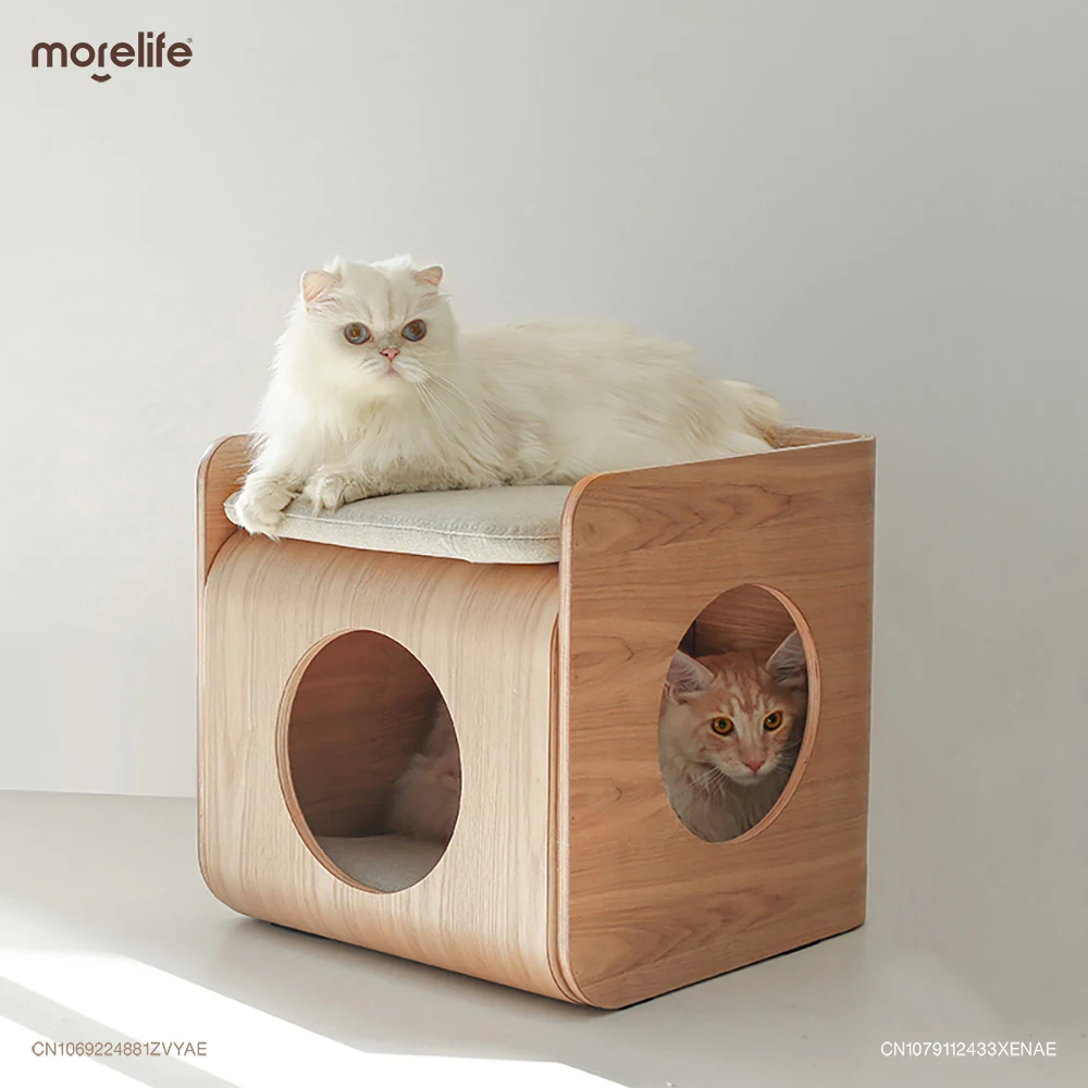 

Wood Tree Hole Cat's Nest Tea Table Universal Iseasons Detachable Washable Shared Humans Pets Cat Dog Wooden Stool Pet Furniture