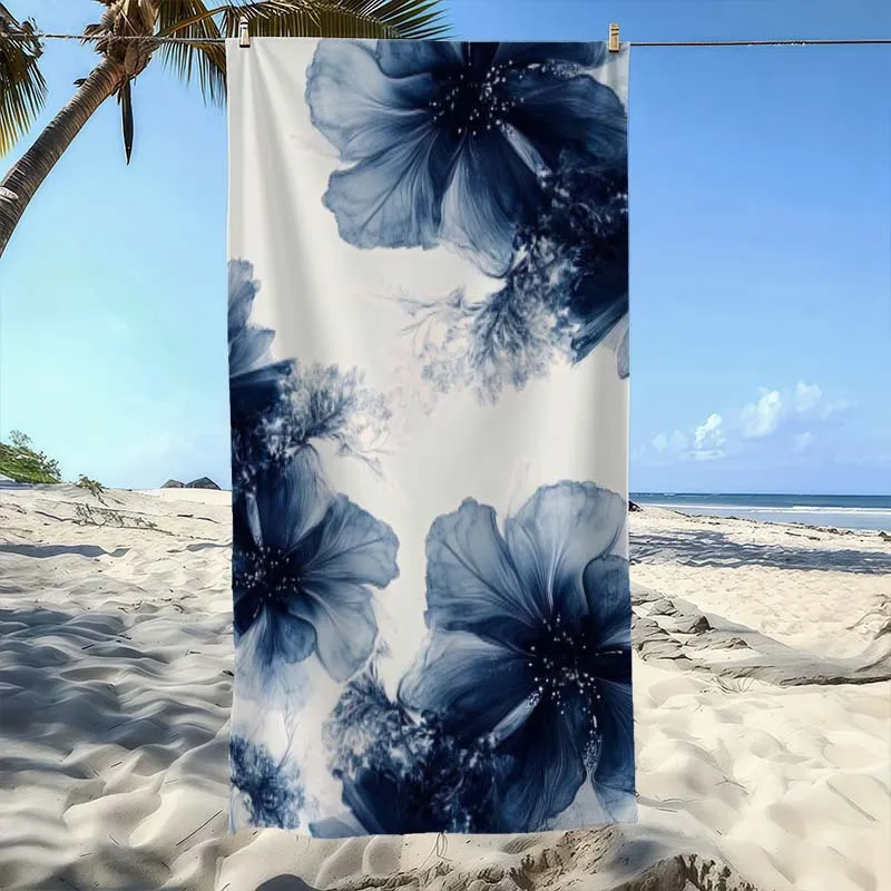 

Blue Abstract Flower Beach Towel, Ultra-Absorbent, Quick-Dry, Comfortable & Practical, Ideal for Beach, Pool, Bathroom, Yoga,