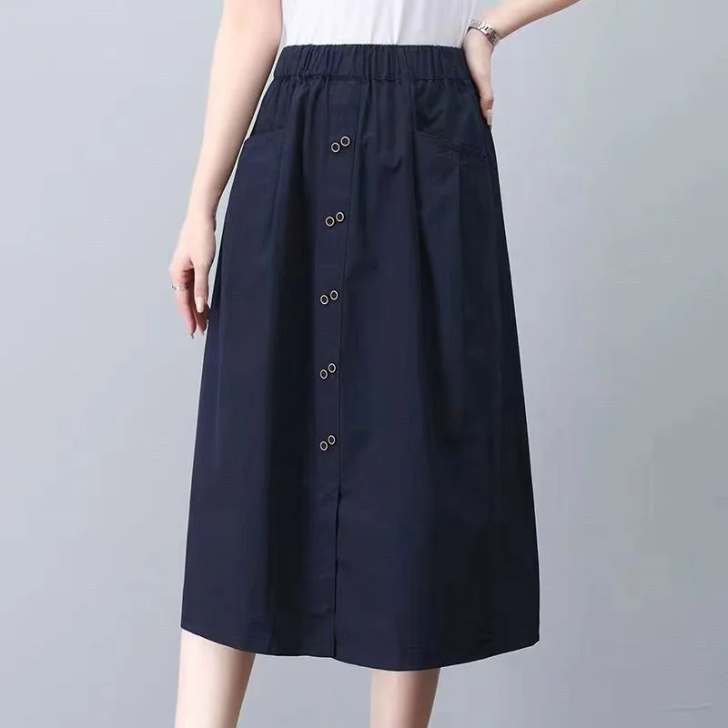 Taille haute 2025 tempérament nouvelle mode décontracté élastique mi-longue mince polyvalent poche jupe