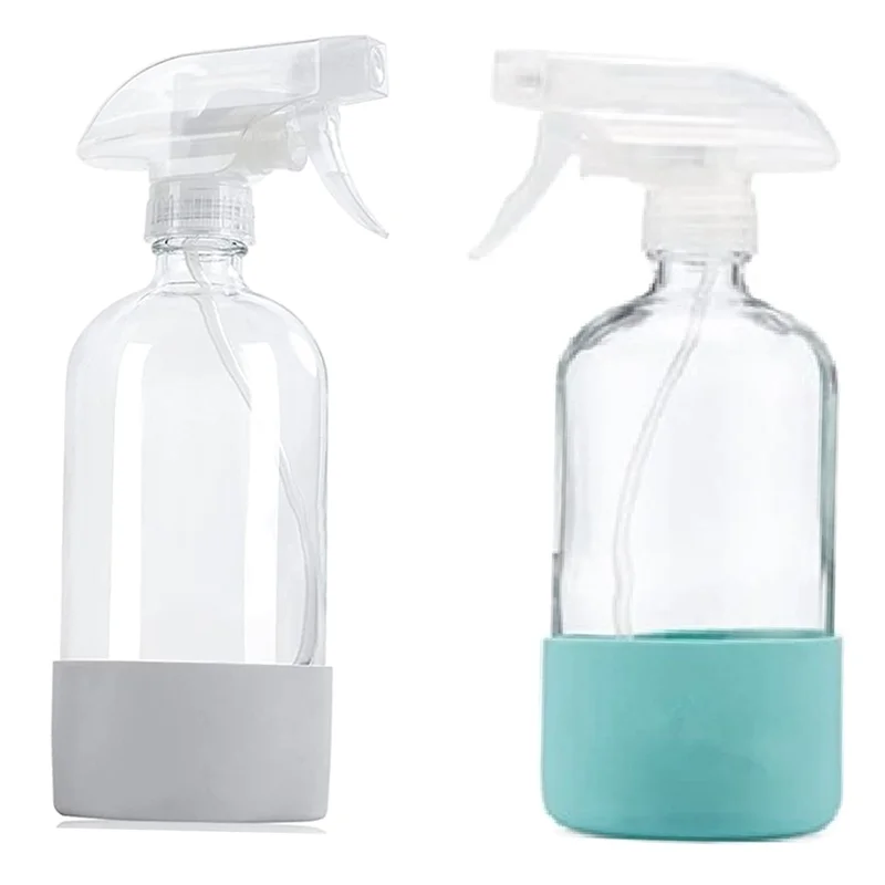 

Clear Glass Spray Bottles with Silicone Sleeve, Refillable Empty Bottle for Cleaning Solutions, Water