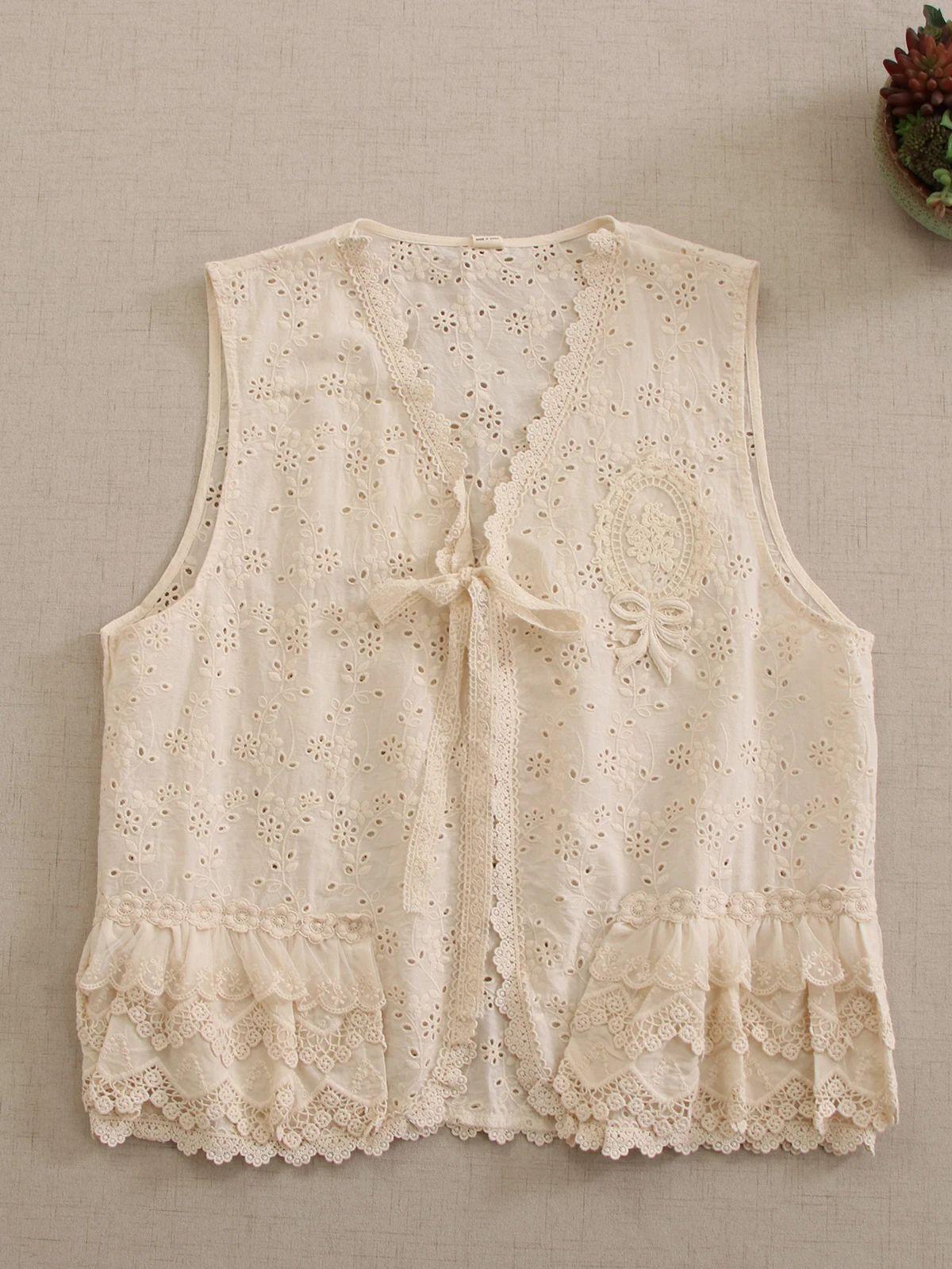 

Summer Thin Cotton Embroidered Vest Top Women V Neck Sleeveless Top HT15015