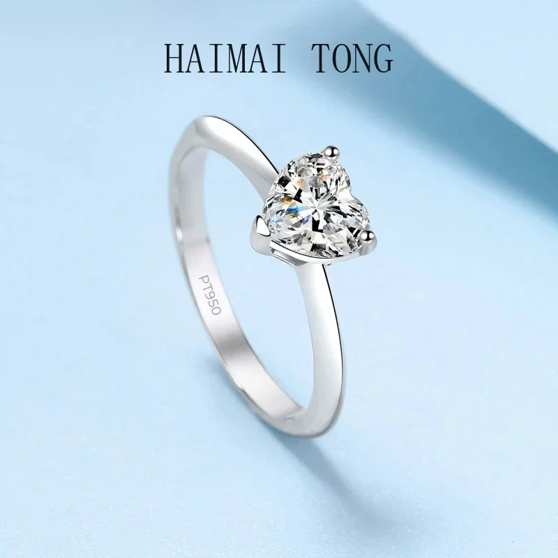 

BlingBling Romantic Style PT950 Platinum Rings Moissanite VVS1 D Color 0.5/1/2Carat Diamond Heart Shaped Wedding Ring for Women
