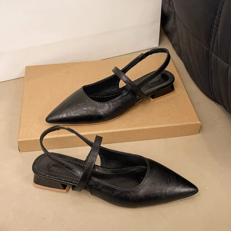 صنادل نسائية صيفية فاخرة بمقدمة مدببة أحذية البغال أحذية نسائية أنيقة بكعب منخفض متجرد للحفلات Sandalias #4