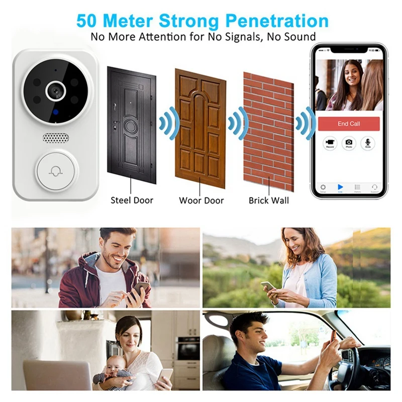 ABDE-Tuya Smart Home Doorbell Camera WIFI Wireless Doorbell DC AC Battery Powered Camera Bell Smart Life Doorbell Camera