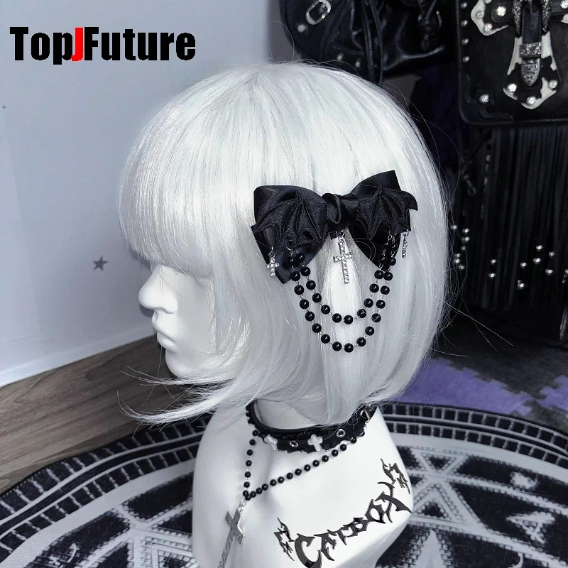 

Y2K Girl Harajuku Gothic Primitive Subculture Punk Bow Devil Wings Beads Decorative Accessories Ponytail Braid Hair Clip