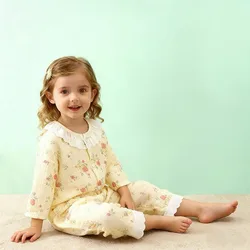 Girls pyjamas Clothes Children's Muslin Cotton Homewear Set Baby Lace Outfit Suit Shirt Tops+Pants 2PC 0-10 Years