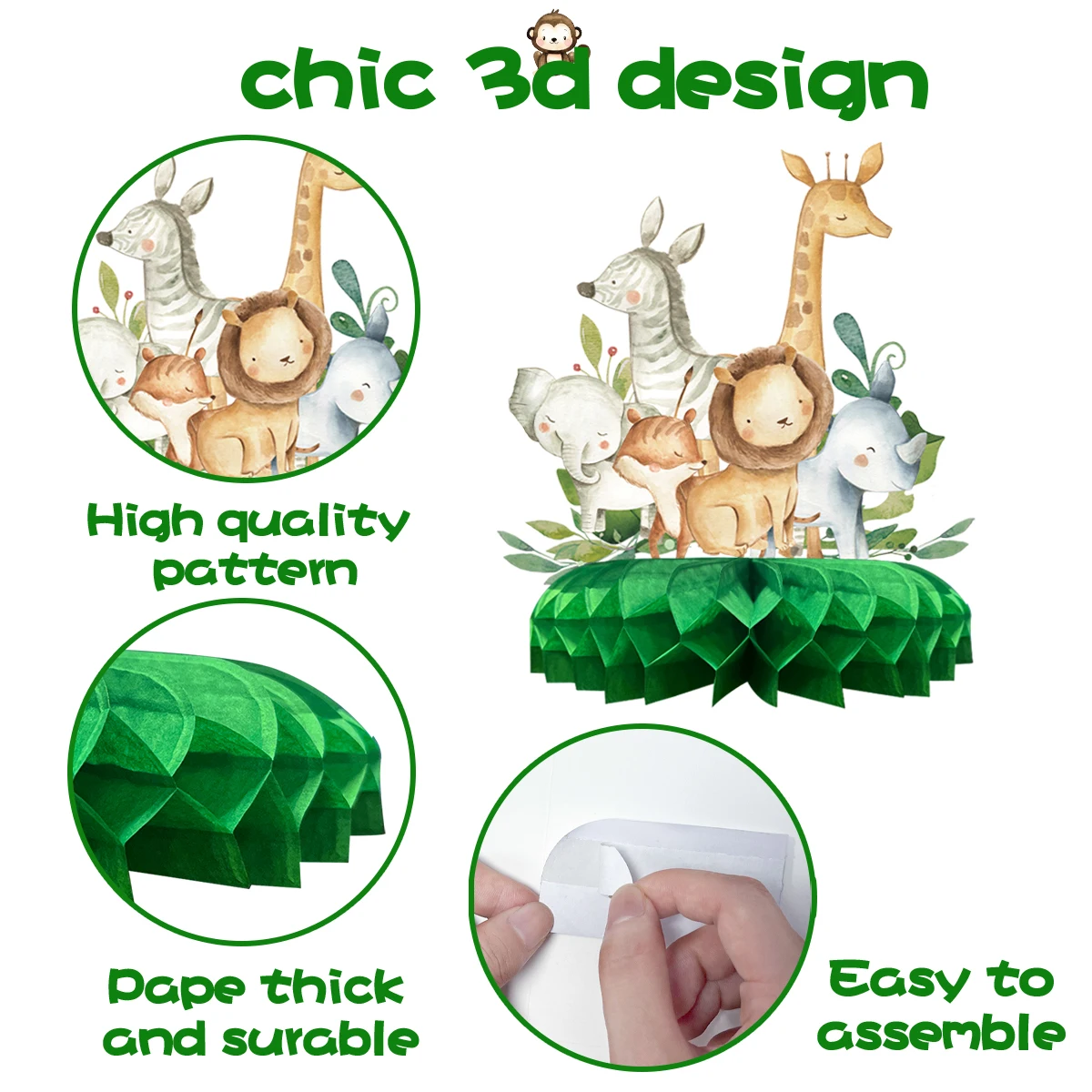 ديكور سطح المكتب على شكل قرص العسل لحيوانات الغابة سفاري ديكور حفلات أعياد الميلاد للأطفال البرية واحدة لوازم حفلات أعياد الميلاد الأولى استحمام الطفل